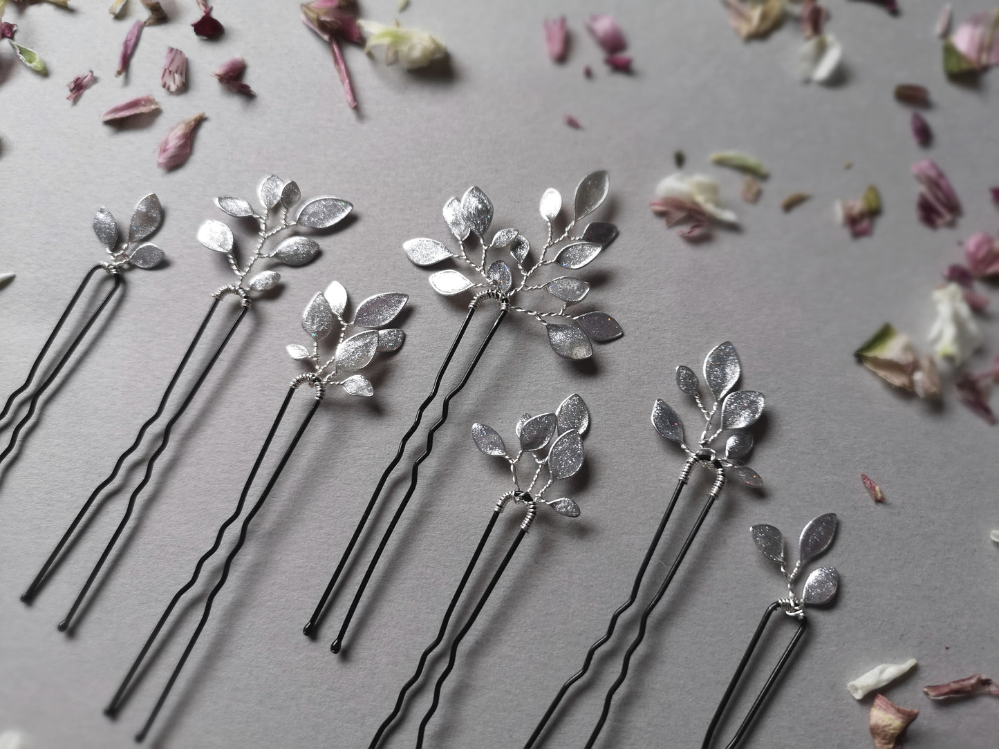 Enchanted Glass Hairpins Set of 7 in Silver