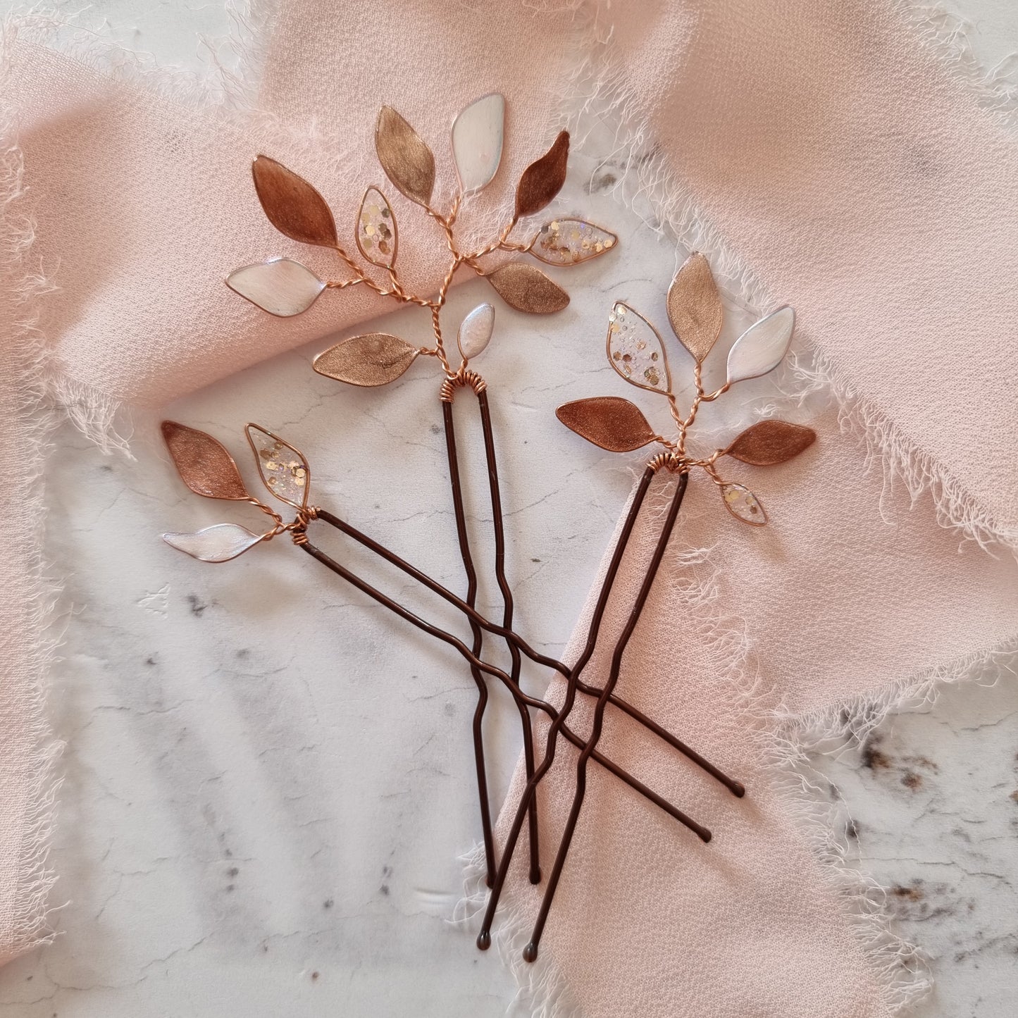Enchanted Glass Hairpins Set of 3 in Rose Gold