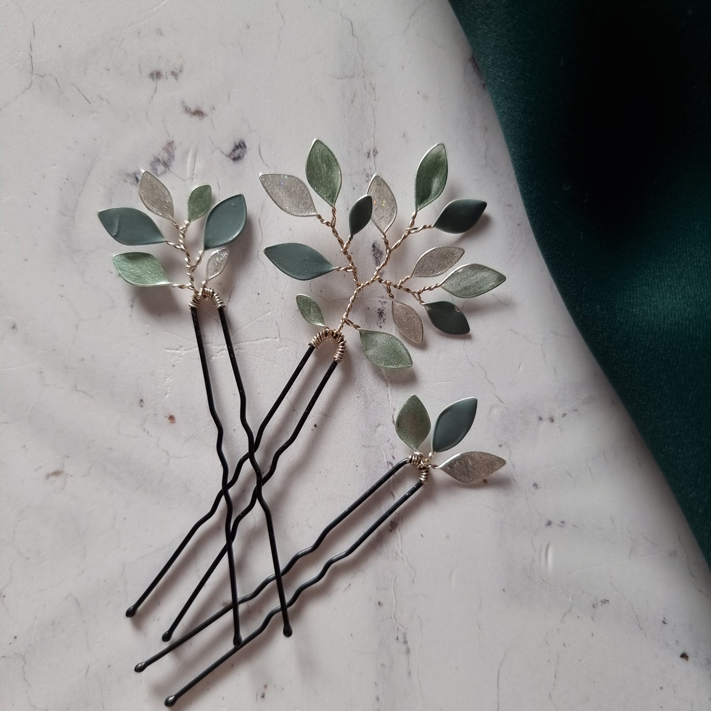 Enchanted Glass Hairpins Set of 3 in Silver