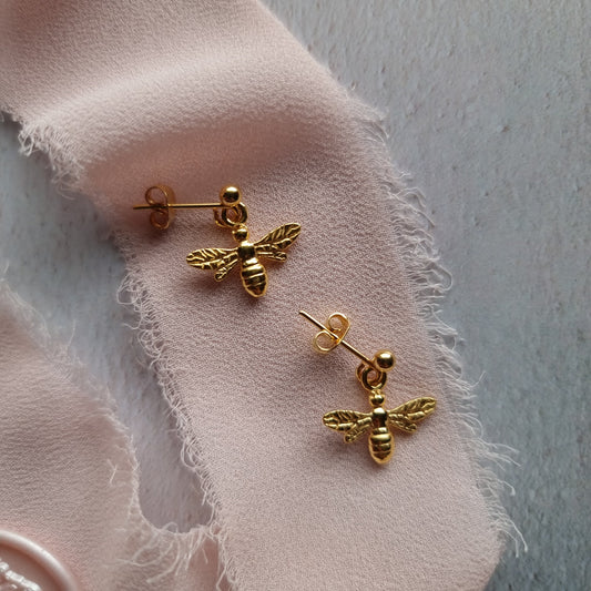 gold plated bee earrings