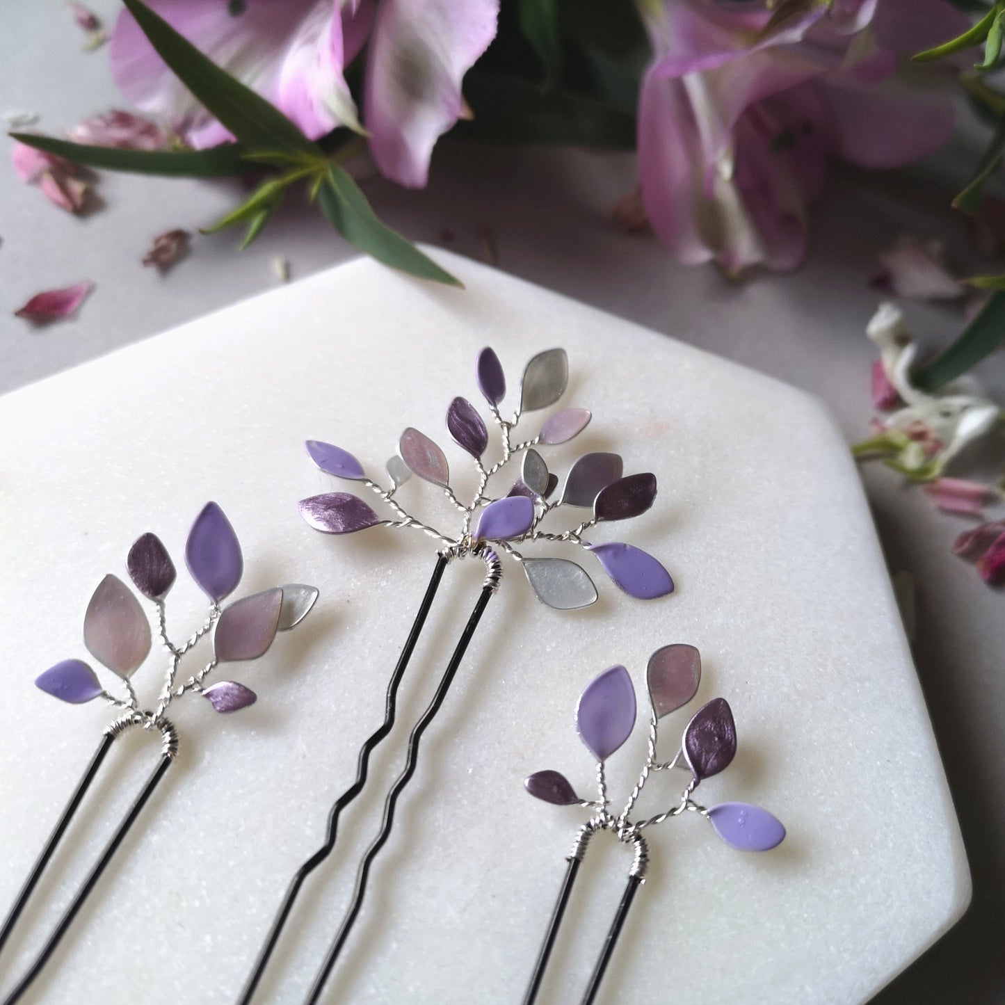 Enchanted Glass Hairpins Set of 3 in Silver