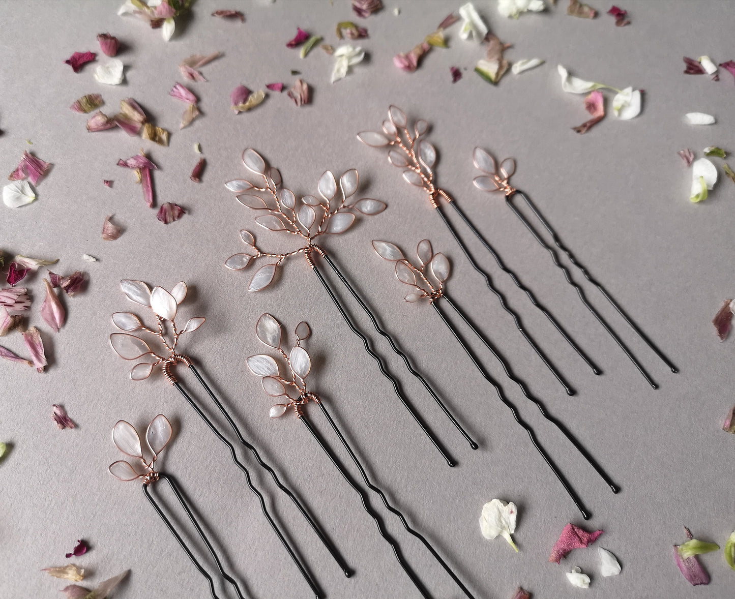 Enchanted Glass Hairpins Set of 7 in Rose Gold