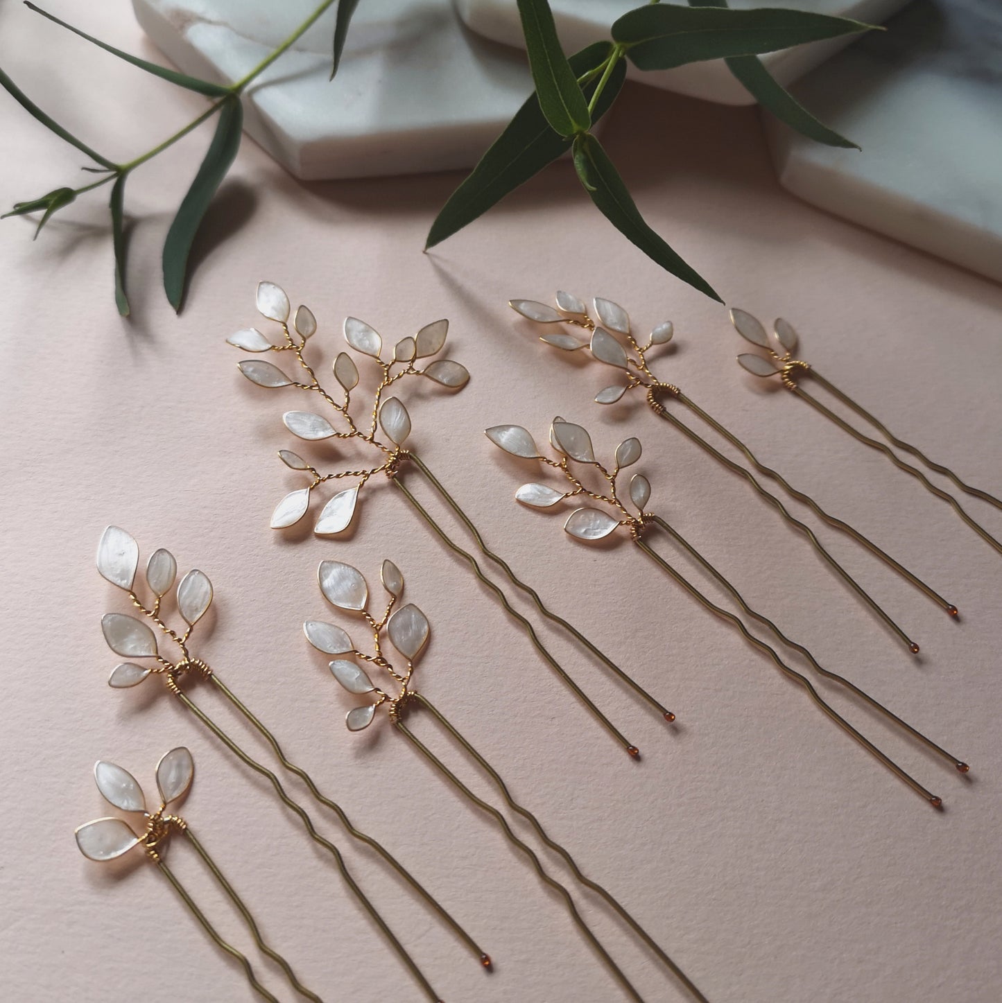 Enchanted Glass Hairpins Set of 7 in Gold