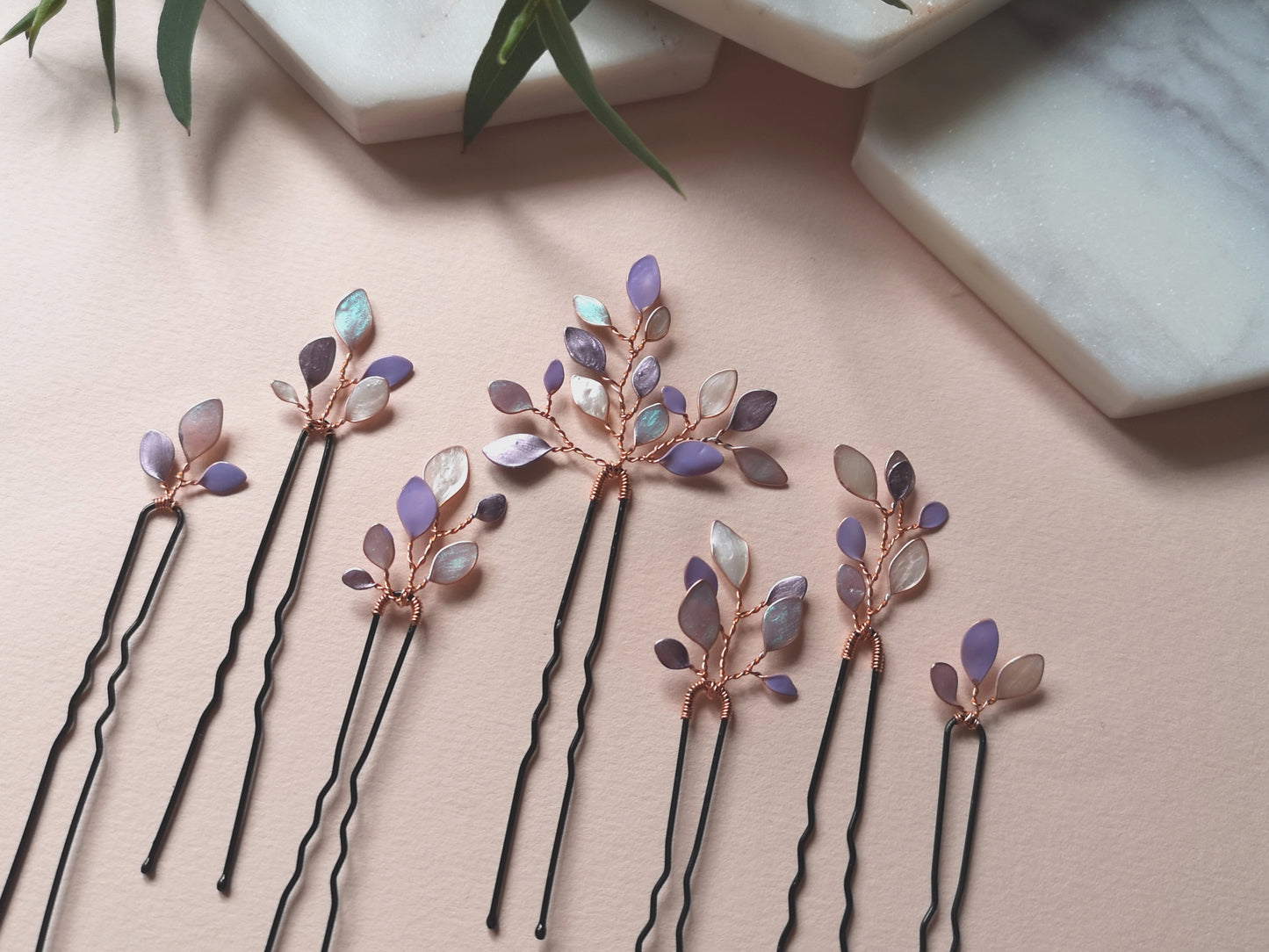 Enchanted Glass Hairpins Set of 7 in Rose Gold