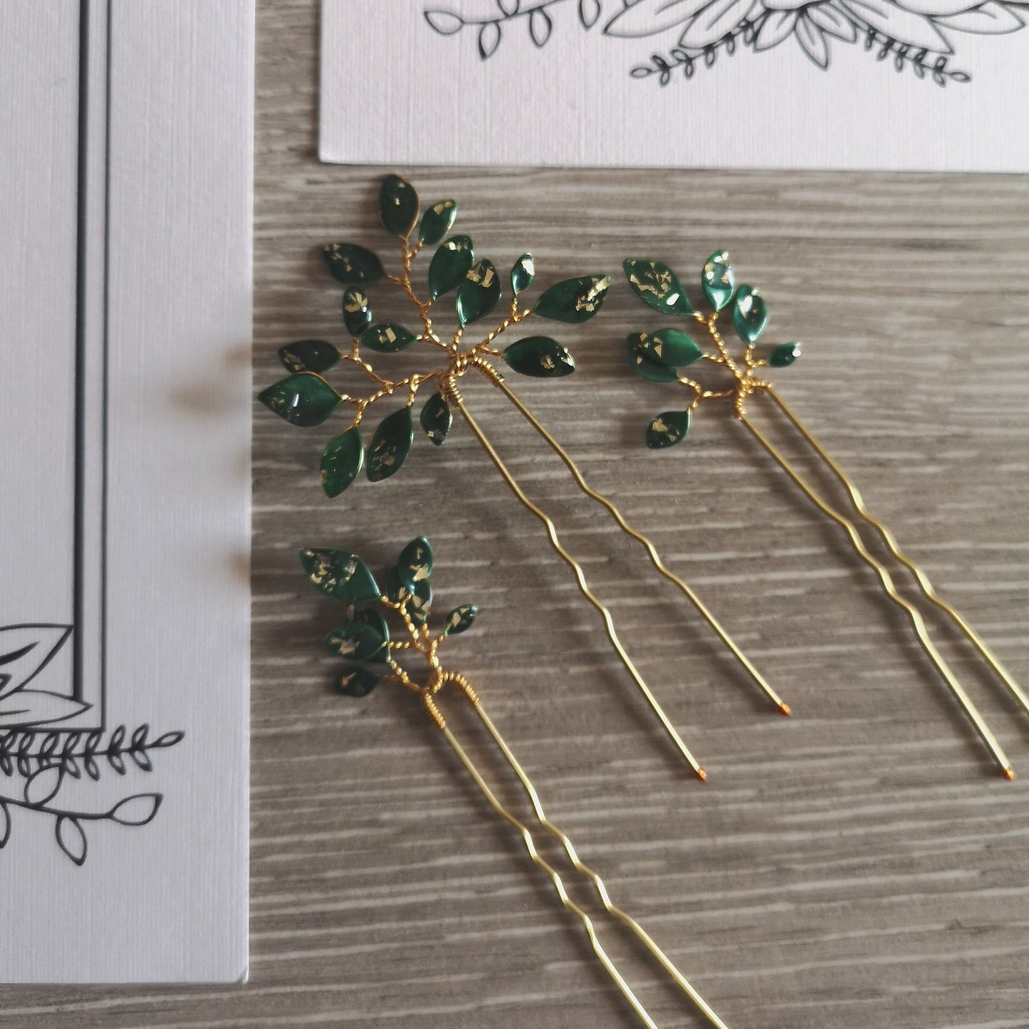Enchanted Glass Hairpins Set of 3 in Gold