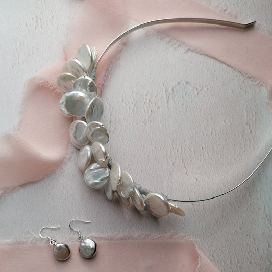 iridescent ivory layered pearl bridal headband tiara