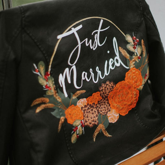 Custom Painted Jacket - Fully Customisable Half Floral Wreath Design